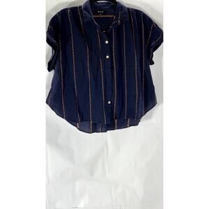 MADEWELL Women's Navy/Orange Jacquard Striped Button-Up Hilltop Shirt SZ M